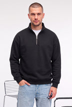 Erkek Siyah Balıkçı Yaka 3 Iplik Içi Polarlı Şardonlu Oversize Sweatshirt