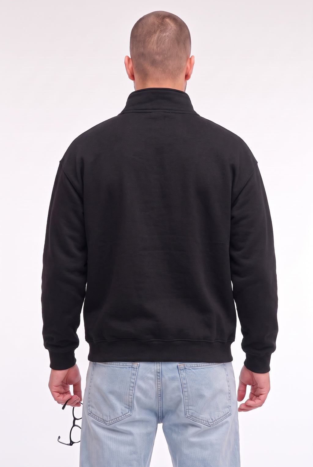 Erkek Siyah Balıkçı Yaka 3 Iplik Içi Polarlı Şardonlu Oversize Sweatshirt