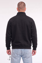 Erkek Siyah Balıkçı Yaka 3 Iplik Içi Polarlı Şardonlu Oversize Sweatshirt