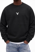 Erkek Siyah Baykuş Kalın Soft 3 İplik içi Şardonlu 0 Sıfır Yaka Oversize Salaş Sweatshirt