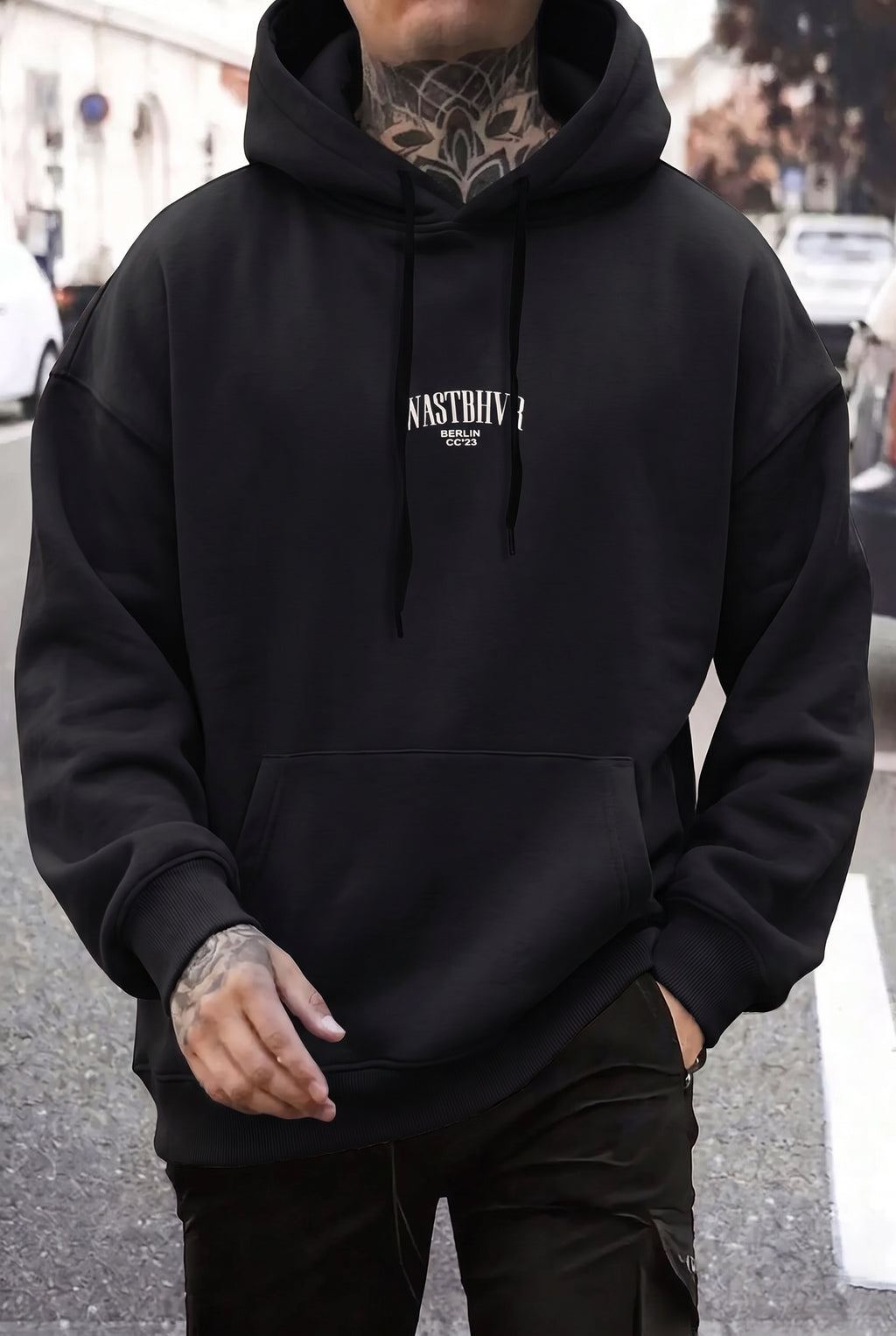 Erkek Siyah Dont Announce Kapüşonlu Oversize 3 iplik Şardonlu Salaş Bol Kesim Hoodie Sweatshirt