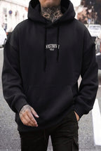 Erkek Siyah Dont Announce Kapüşonlu Oversize 3 iplik Şardonlu Salaş Bol Kesim Hoodie Sweatshirt