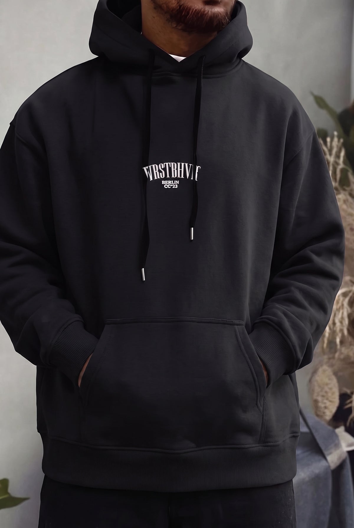 Erkek Siyah Dont Announce Kapüşonlu Oversize 3 iplik Şardonlu Salaş Bol Kesim Hoodie Sweatshirt