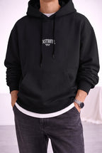 Erkek Siyah Dont Announce Kapüşonlu Oversize 3 iplik Şardonlu Salaş Bol Kesim Hoodie Sweatshirt
