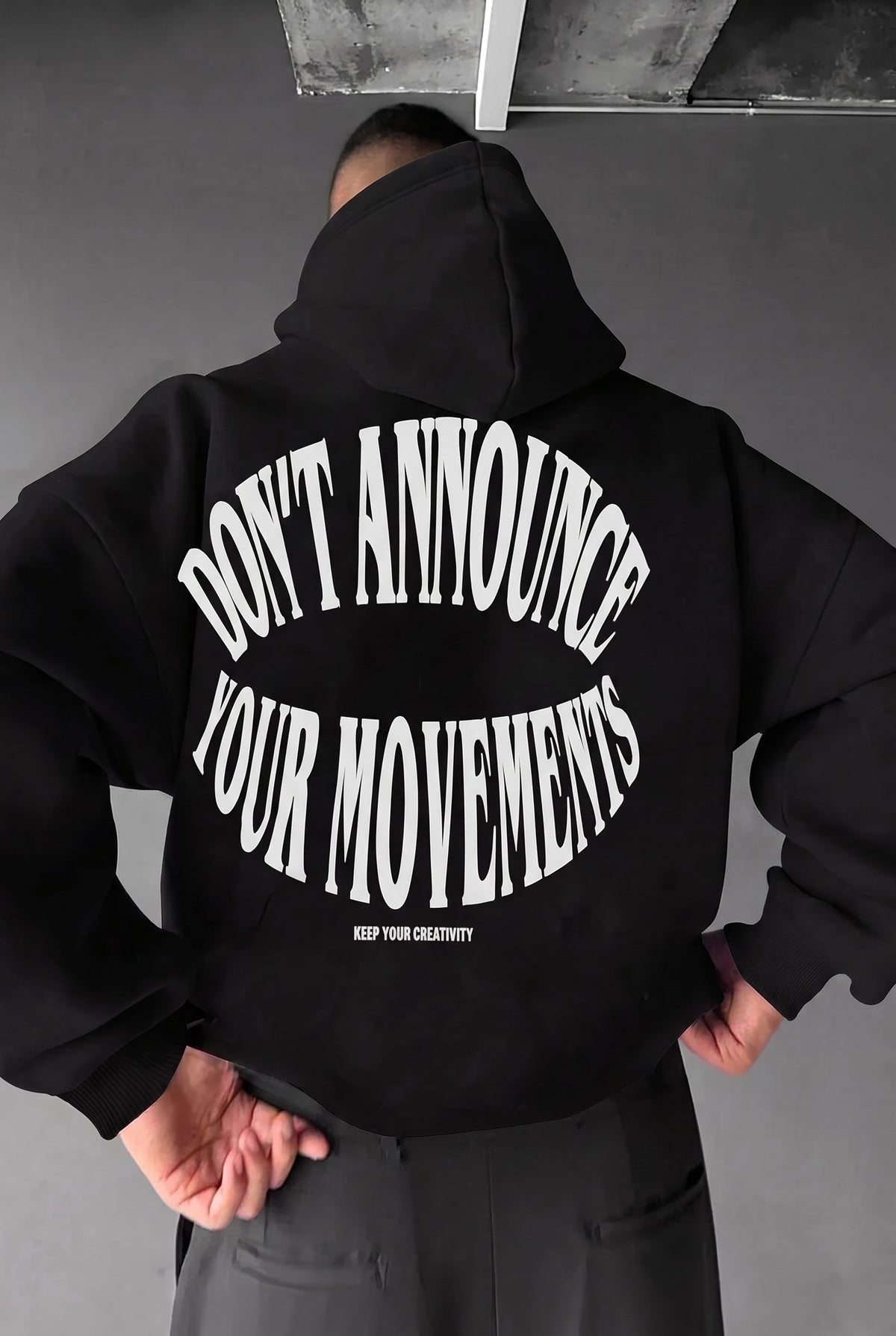 Erkek Siyah Dont Announce Kapüşonlu Oversize 3 iplik Şardonlu Salaş Bol Kesim Hoodie Sweatshirt