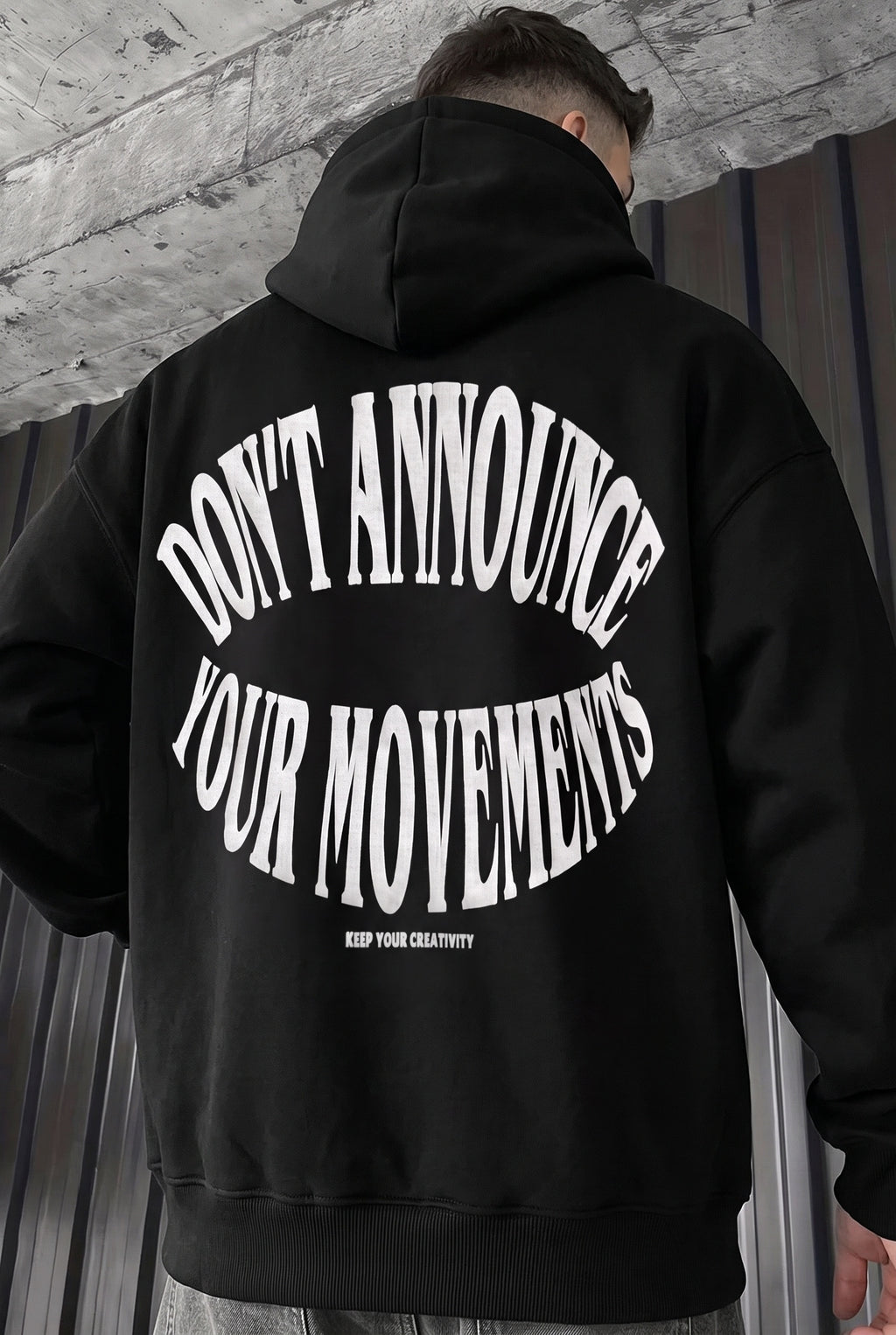 Erkek Siyah Dont Announce Kapüşonlu Oversize 3 iplik Şardonlu Salaş Bol Kesim Hoodie Sweatshirt