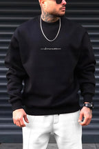 Erkek Siyah Dreamer Baskılı 0 Sıfır Yaka Oversize Salaş Bol Kesim Polar Sweatshirt