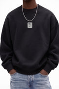 Erkek Siyah Free Life Baskılı Kalın Soft 3 İplik içi Şardonlu 0 Sıfır Yaka Oversize Salaş Sweatshirt