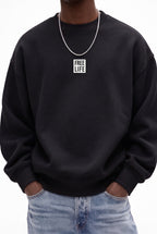 Erkek Siyah Free Life Baskılı Kalın Soft 3 İplik içi Şardonlu 0 Sıfır Yaka Oversize Salaş Sweatshirt