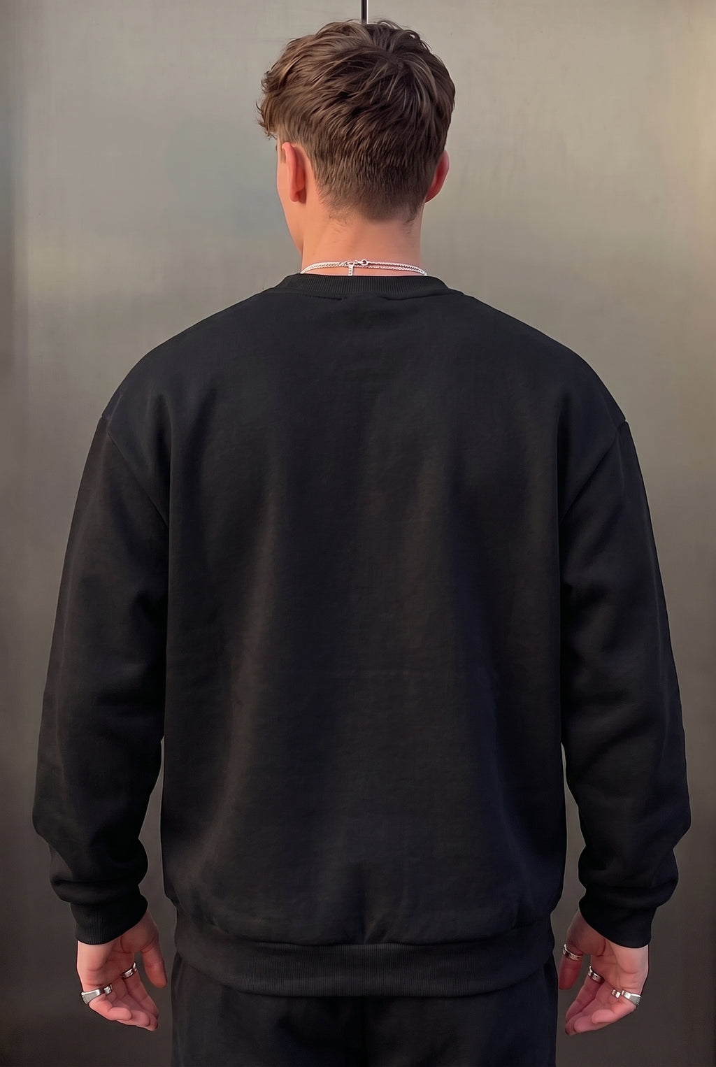 Erkek Siyah Free Life Baskılı Kalın Soft 3 İplik içi Şardonlu 0 Sıfır Yaka Oversize Salaş Sweatshirt