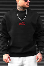 Erkek Siyah Freedom Baskılı Kalın Soft 3 İplik içi Şardonlu 0 Sıfır Yaka Oversize Salaş Sweat