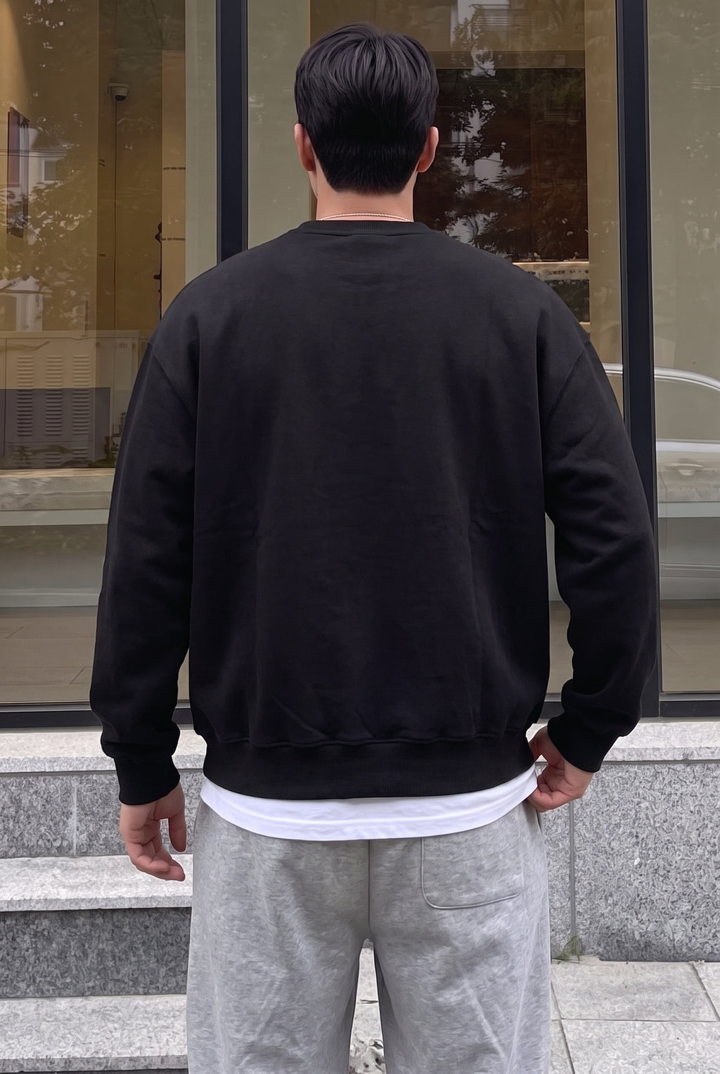 Erkek Siyah Freedom Baskılı Kalın Soft 3 İplik içi Şardonlu 0 Sıfır Yaka Oversize Salaş Sweat