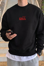 Erkek Siyah Freedom Baskılı Kalın Soft 3 İplik içi Şardonlu 0 Sıfır Yaka Oversize Salaş Sweat
