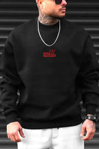 Erkek Siyah Freedom Baskılı Kalın Soft 3 İplik içi Şardonlu 0 Sıfır Yaka Oversize Salaş Sweat
