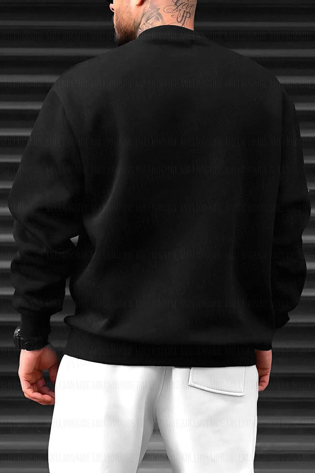 Erkek Siyah Freedom Baskılı Kalın Soft 3 İplik içi Şardonlu 0 Sıfır Yaka Oversize Salaş Sweat