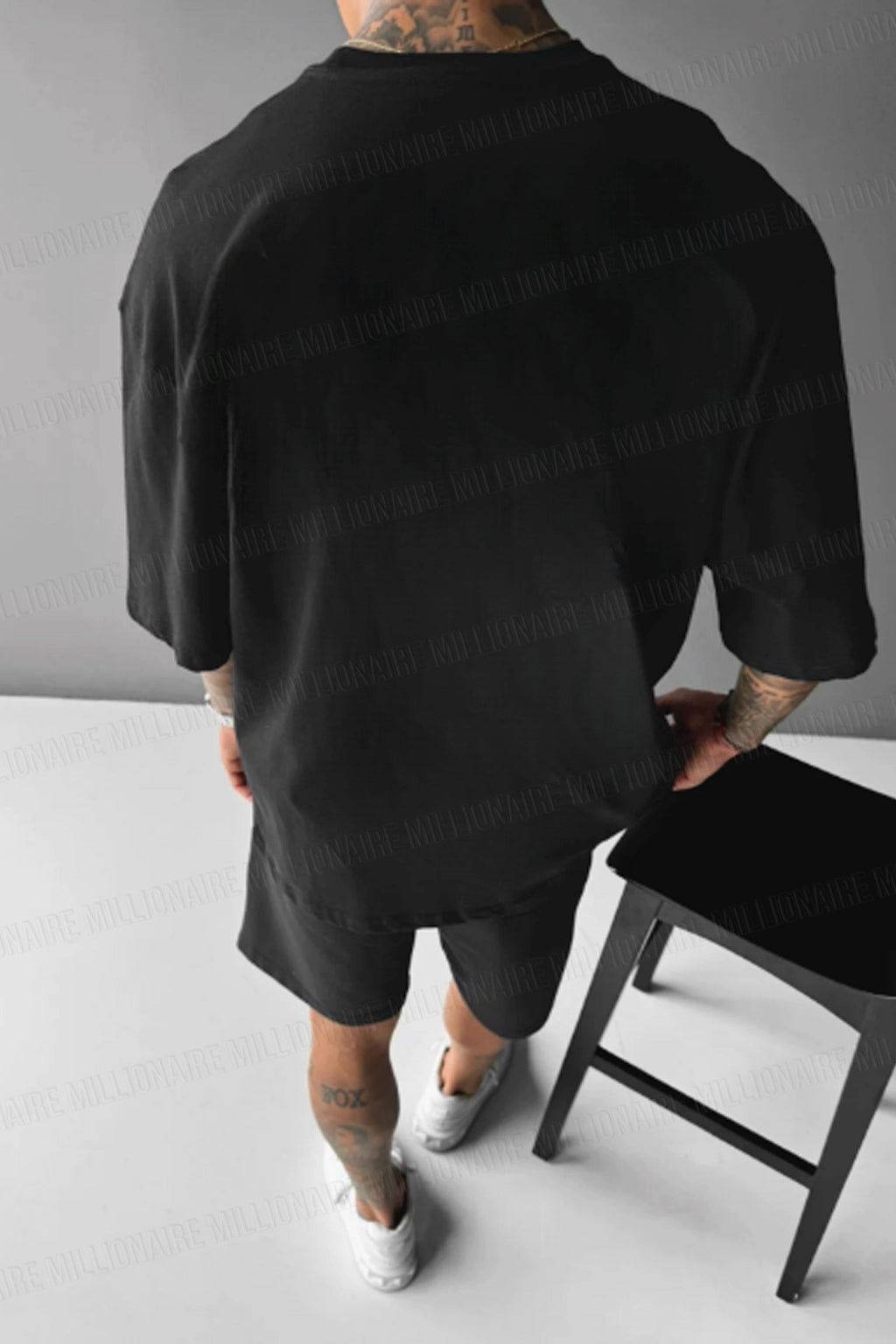 Erkek Siyah Geyik Baskılı Oversize Fit Bol Geniş Kalıp Salaş Kesim T-shirt