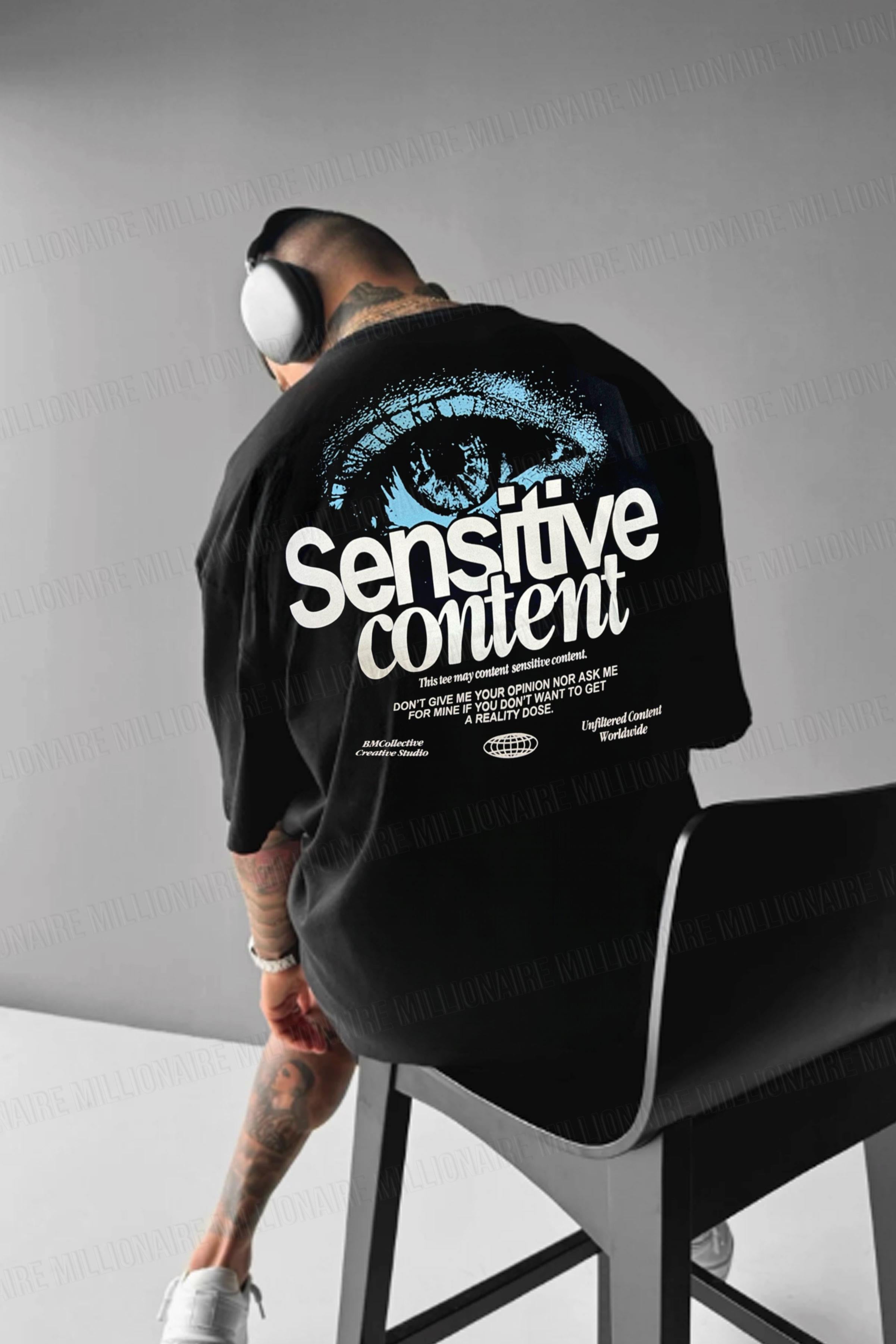 Erkek Siyah Göz Baskılı Sensitive Oversize Fit Bol Geniş Kalıp Salaş Kesim T-shirt
