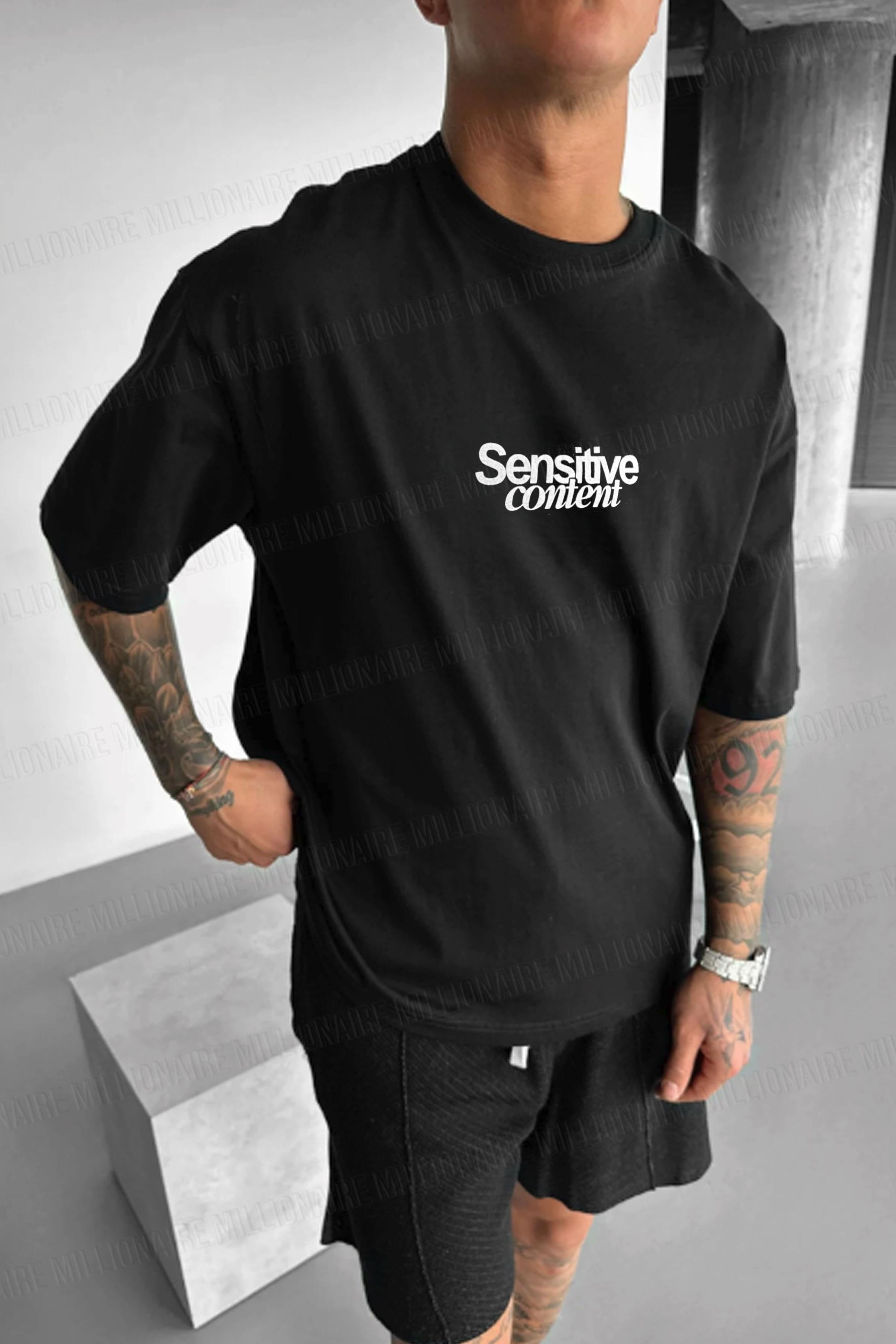 Erkek Siyah Göz Baskılı Sensitive Oversize Fit Bol Geniş Kalıp Salaş Kesim T-shirt