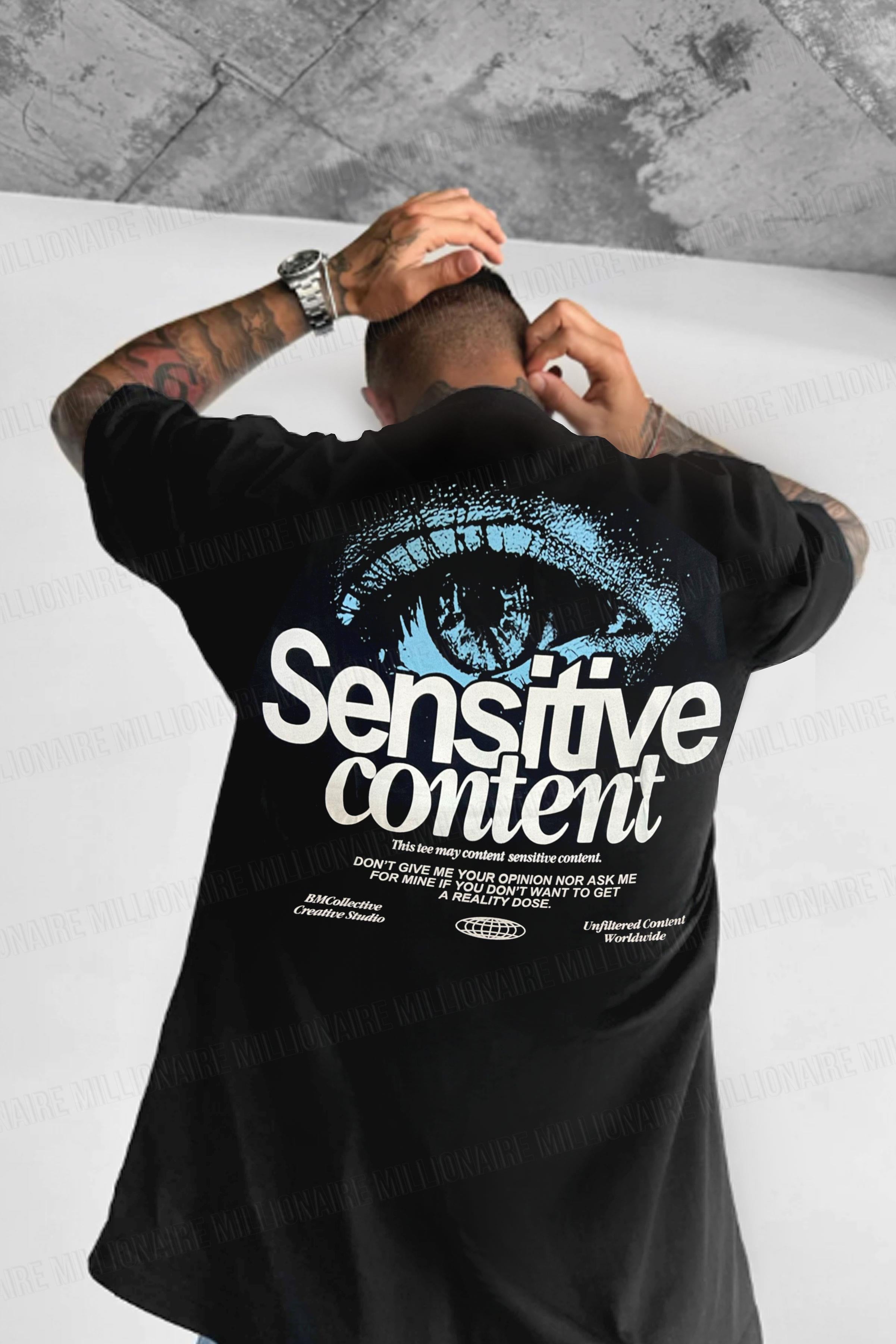 Erkek Siyah Göz Baskılı Sensitive Oversize Fit Bol Geniş Kalıp Salaş Kesim T-shirt