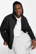 Erkek Siyah Kapüşonlu Fermuarlı 3 Üç İplik Polar Kanguru Oversize Salaş Sweatshirt Zip Up Hoodie