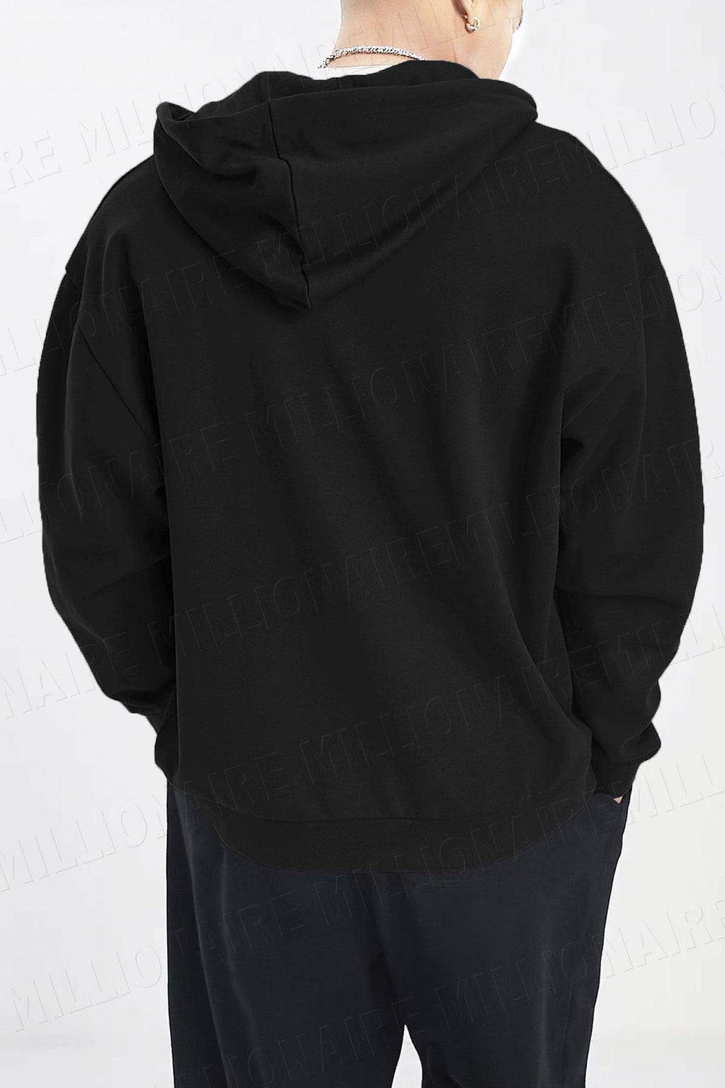 Erkek Siyah Kapüşonlu Fermuarlı 3 Üç İplik Polar Kanguru Oversize Sweatshirt Zip Up Hoodie