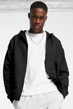Erkek Siyah Kapüşonlu Fermuarlı 3 Üç İplik Polar Kanguru Oversize Salaş Sweatshirt Zip Up Hoodie
