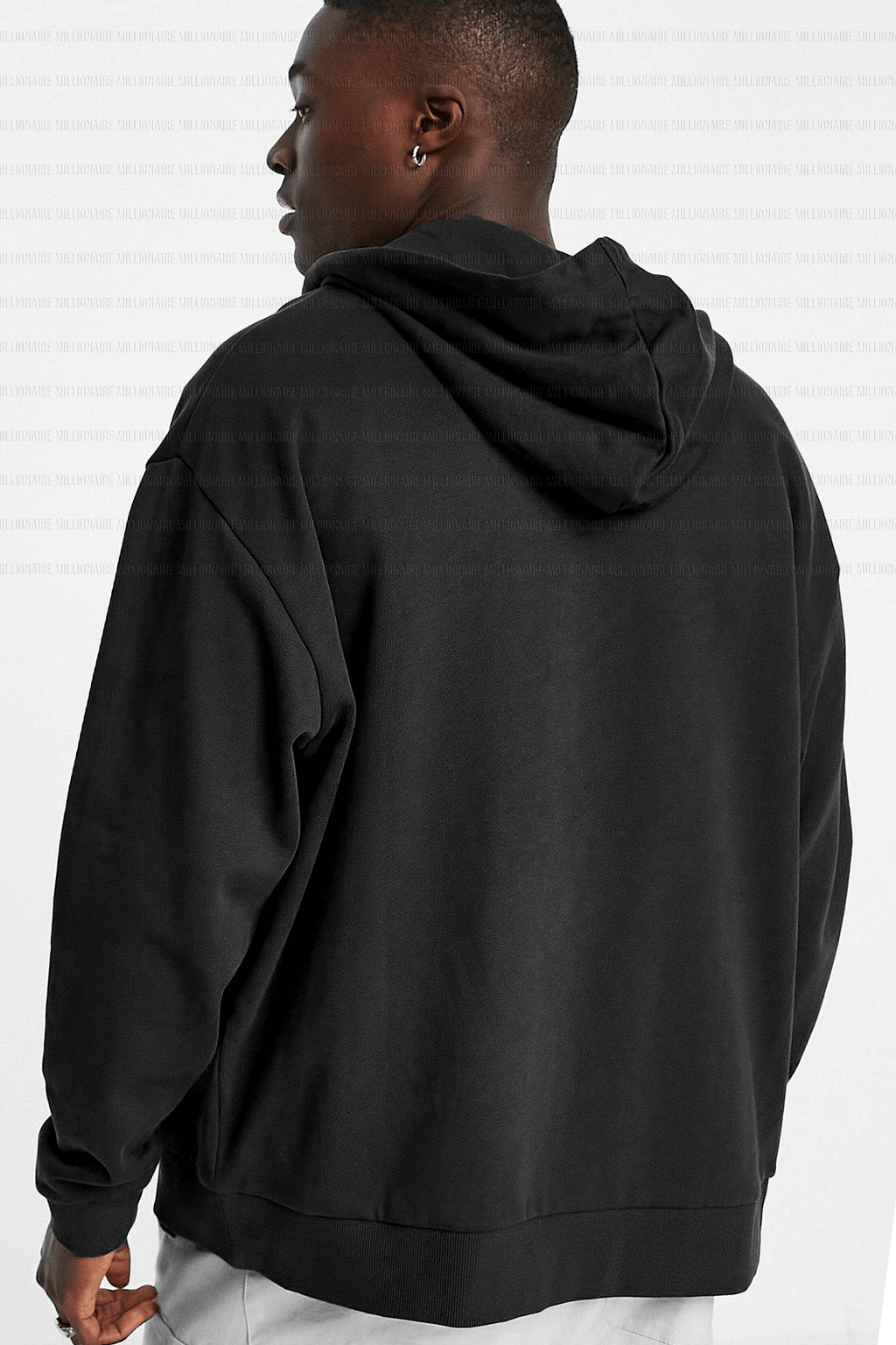 Erkek Siyah Kapüşonlu Fermuarlı 3 Üç İplik Polar Kanguru Oversize Salaş Sweatshirt Zip Up Hoodie