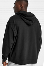 Erkek Siyah Kapüşonlu Fermuarlı 3 Üç İplik Polar Kanguru Oversize Salaş Sweatshirt Zip Up Hoodie