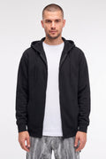 Erkek Siyah Kapüşonlu Fermuarlı 3 Üç İplik Polar Kanguru Oversize Sweatshirt Zip Up Hoodie