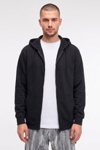 Erkek Siyah Kapüşonlu Fermuarlı 3 Üç İplik Polar Kanguru Oversize Sweatshirt Zip Up Hoodie