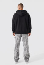 Erkek Siyah Kapüşonlu Fermuarlı 3 Üç İplik Polar Kanguru Oversize Sweatshirt Zip Up Hoodie