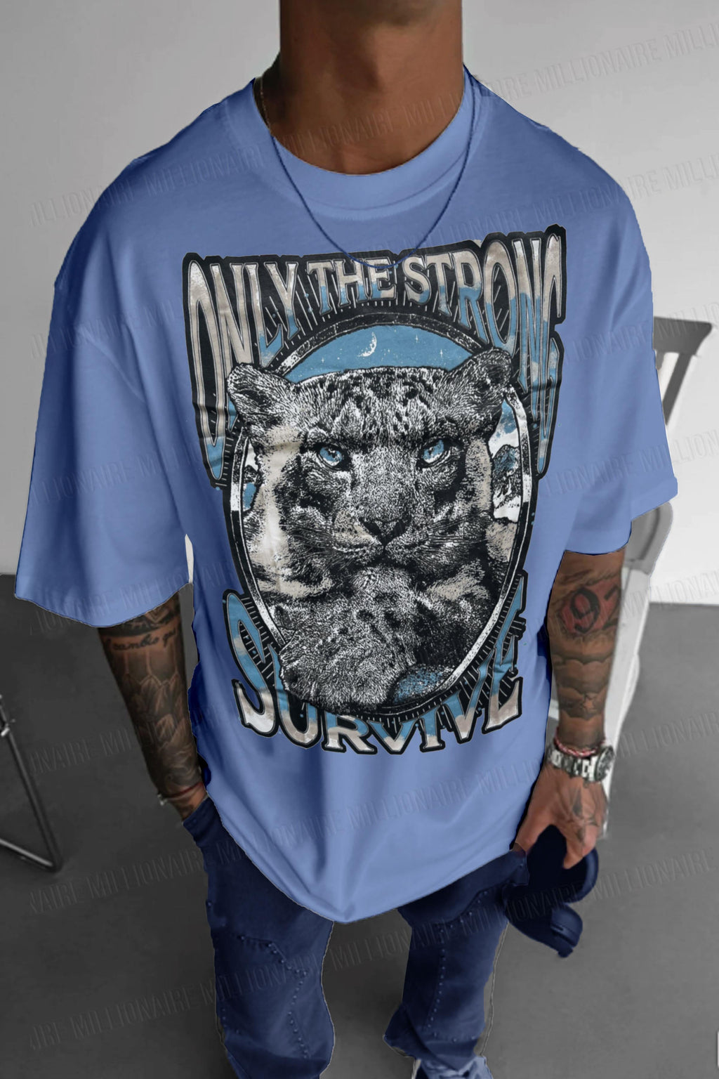 Erkek Mavi Survive Oversize Fit Bol Geniş Kalıp Salaş Kesim T-shirt
