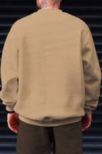 Erkek Sütlü Kahve Melanj Dreamer Baskılı 0 Sıfır Yaka Oversize Salaş Bol Kesim Polar Sweatshirt