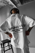 Erkek Ekru Beyaz Training Club Oversize Fit Bol Geniş Kalıp Salaş Kesim T-shirt