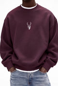 Erkek Vişne Koyu Bordo Geyik Soft 3 İplik içi Şardonlu 0 Sıfır Yaka Oversize Salaş Sweatshirt