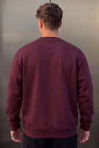 Erkek Vişne Koyu Bordo Geyik Soft 3 İplik içi Şardonlu 0 Sıfır Yaka Oversize Salaş Sweatshirt