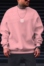 Erkek Pembe Free Life Baskılı Kalın Soft 3 İplik içi Şardonlu 0 Sıfır Yaka Oversize Salaş Sweatshirt
