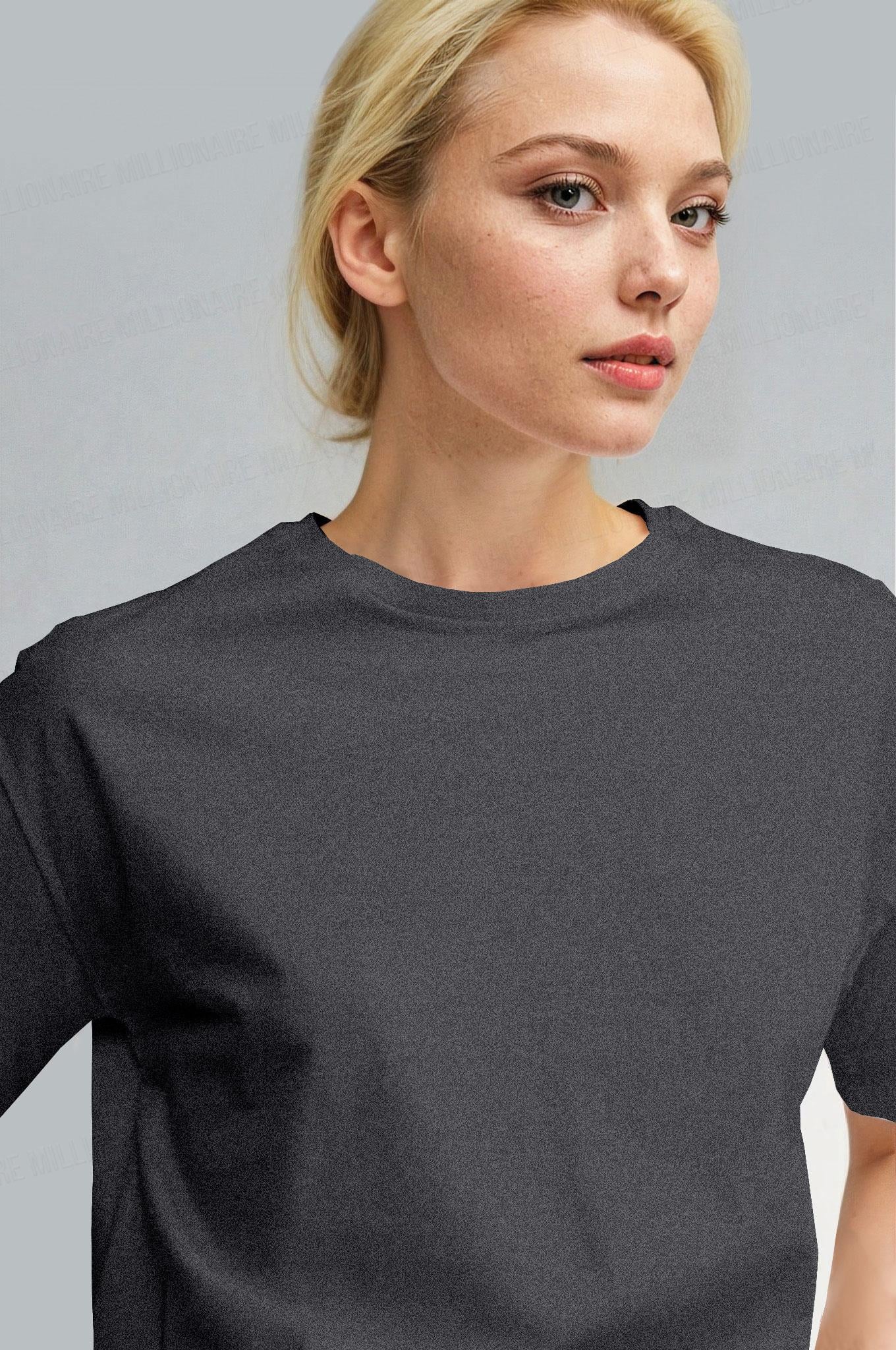 Kadın Antrasit Nefes Alan Bisiklet Yaka Regular Fit Normal Kesim Baskisiz Basic T-Shirt