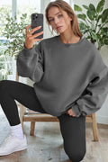 Kadın Antrasit Basic 0 Sıfır Yaka Baskısız Düz Oversize Salaş Bol Kesim Polar Sweatshirt