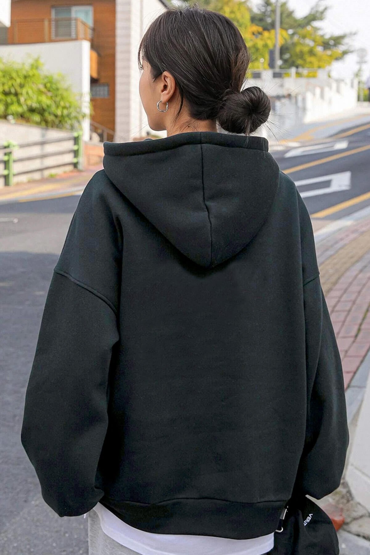 Kadın Antrasit Natural 3 iplik Şardonlu Kapüşonlu Kanguru Cepli Oversize Salaş Hoodie Sweatshirt