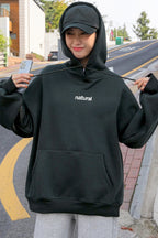 Kadın Antrasit Natural 3 iplik Şardonlu Kapüşonlu Kanguru Cepli Oversize Salaş Hoodie Sweatshirt