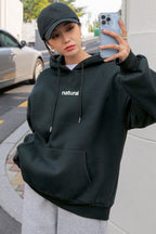 Kadın Antrasit Natural 3 iplik Şardonlu Kapüşonlu Kanguru Cepli Oversize Salaş Hoodie Sweatshirt