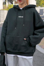 Kadın Antrasit Natural 3 iplik Şardonlu Kapüşonlu Kanguru Cepli Oversize Salaş Hoodie Sweatshirt