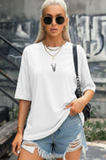 Kadın Beyaz Geyik Oversize Salas Boyfriend T-shirt