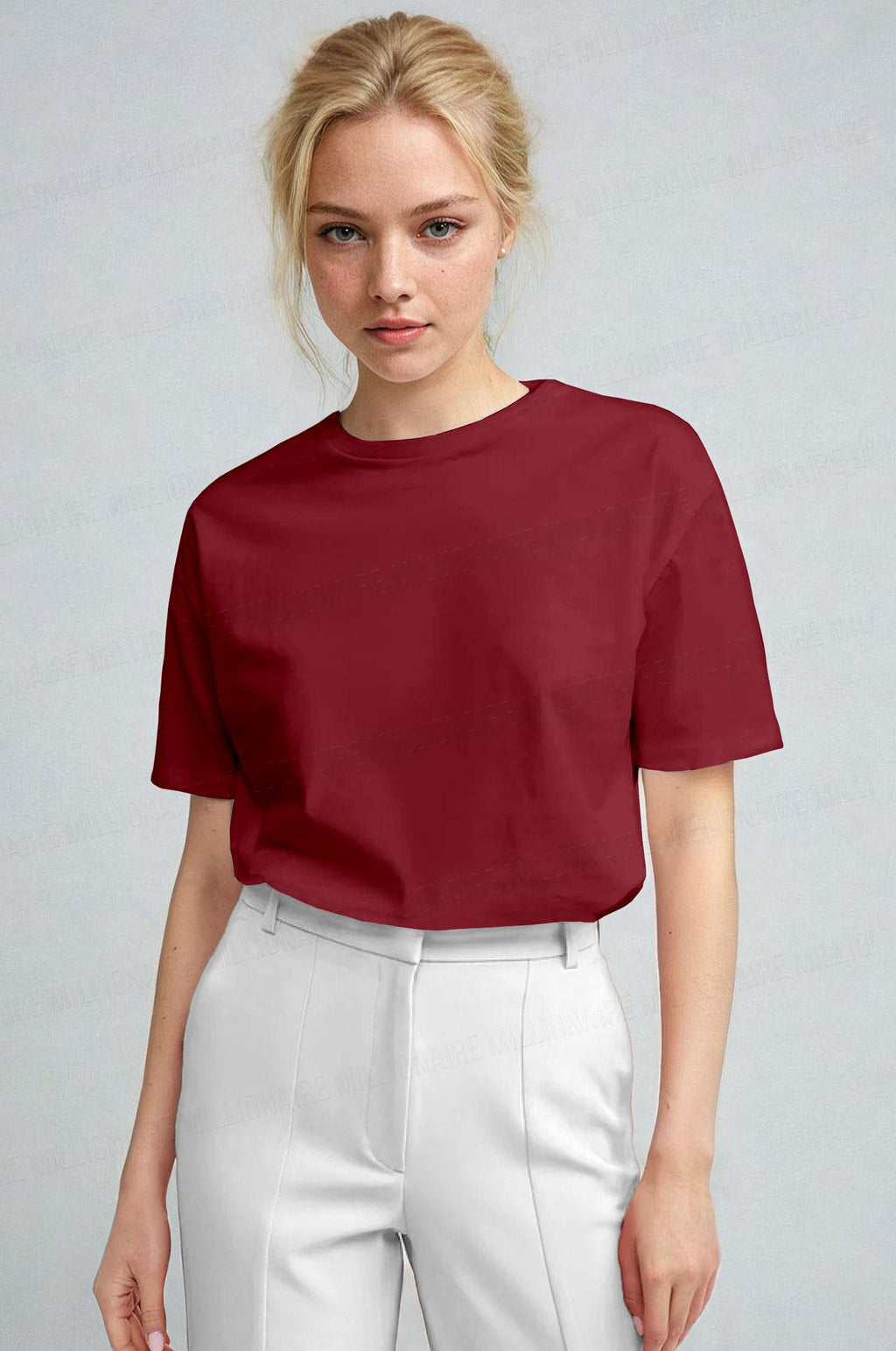 Kadın Bordo Nefes Alan Bisiklet Yaka Regular Fit Normal Kesim Baskisiz Basic T-Shirt