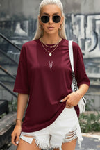 Kadın Bordo Geyik Oversize Salas Boyfriend T-shirt