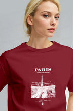 Kadın Bordo Paris Regular Fit Normal Kalıp T-shirt
