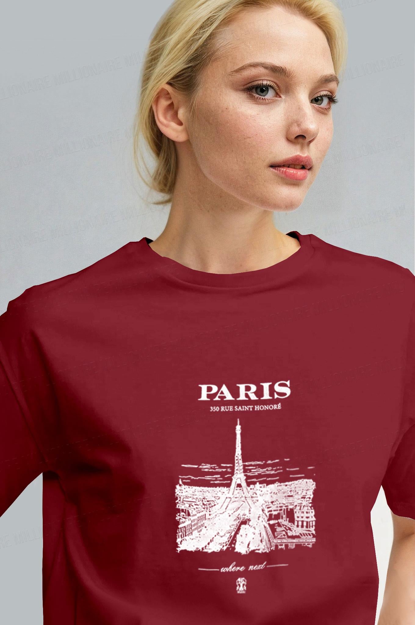 Kadın Bordo Paris Regular Fit Normal Kalıp T-shirt