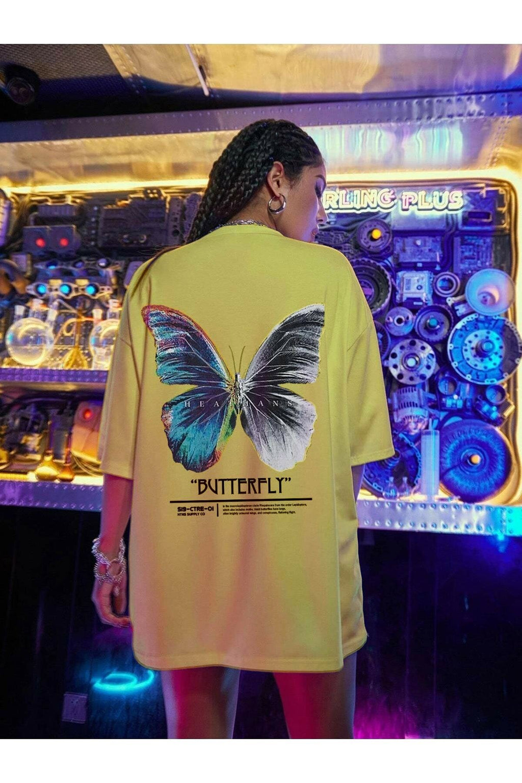 Kadın Civciv Sarısı Butterfly Oversize T-shirt