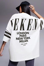 Kadın Ekru Beyaz Weekend Oversize Fit Bol Geniş Kalıp Salaş Kesim T-shirt